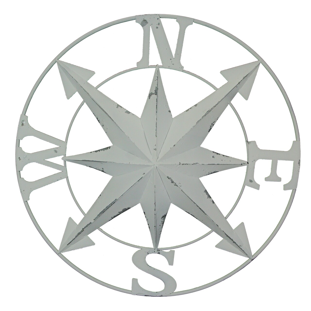 24 Inch Distressed Galvanized Metal Compass Rose Wall Hanging Home Decor